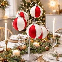 6 rød/hvide julekugler til juletræet